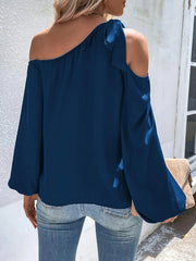 Women's Blouses Chiffon Temperament Off Shoulder Tie Loose Blouse