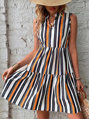 Women's Dresses Fashion Print Stand Collar Striped Sleeveless Mini Dress