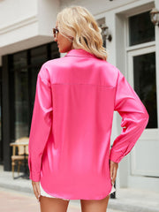 Women's Blouses Satin Commute Solid Color V Neck Long Sleeved Blouse