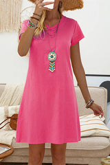 Solid V Neck Short Sleeve Mini Dress