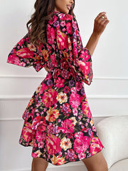 Women's Dresses Casual Floral Deep V Waist Short Sleeve Mini Dress