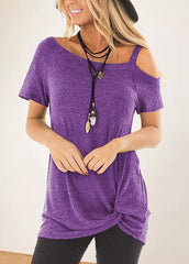 Cold Shoulder Skew Neck Short Sleeve T-shirt