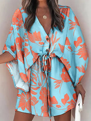 Women's Dresses Deep V Neck Button Fashion Printed Mini Dress