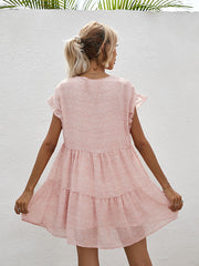 Women's Dresses Chiffon Loose V Neck Short Sleeve Mini Dress