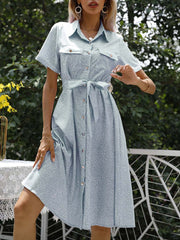 Women's Dresses Floral Print Button Short Sleeve Midi Dress