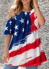 Cold Shoulder Printed Round Neck Short Sleeve T-shirt