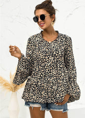 Leopard Printed Long Sleeve V Neck Top