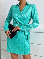 Women's Dresses Elegant Mid Waist Tie Long Sleeve Mini Dress