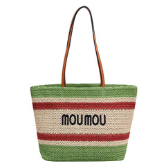 Color Striped Woven Women's Large Seaside Beach Outing Tote Bags