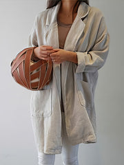 Women's Coats Literary Style Lapel Loose Solid Color Mid Length Coat