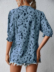 Women's Blouses Print Loose Ruffle Sleeve Round Neck Blouse