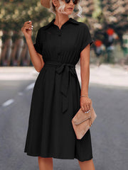 Women's Dresses Lace Up Solid Color V Neck Midi Dress