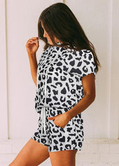 Leopard Short Sleeve Hoodie And Shorts