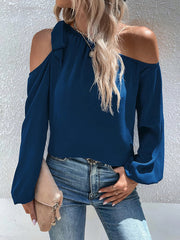 Women's Blouses Chiffon Temperament Off Shoulder Tie Loose Blouse