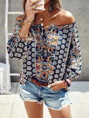 Women's Blouses Bohemian Floral Print Off-Shoulder Blouse