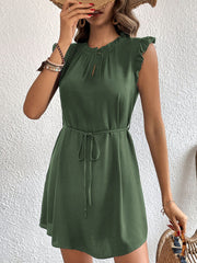 Women's Dresses Flying Sleeve Solid Color Tie Mini Dress