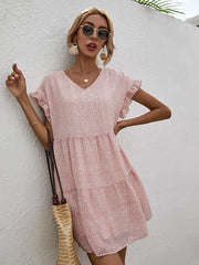 Women's Dresses Chiffon Loose V Neck Short Sleeve Mini Dress