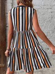 Women's Dresses Fashion Print Stand Collar Striped Sleeveless Mini Dress