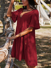 Women's Dresses Loose Casual Half Sleeve V Neck Mini Dress