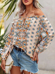 Women's Blouses Bohemian Floral Print Off-Shoulder Blouse