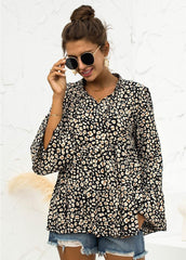 Leopard Printed Long Sleeve V Neck Top