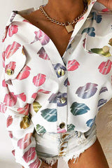 Colorful Lips Pockets Button Shirt