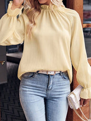 Comfortable Casual Striped Lotus Leaf Collar Long Sleeved Blouse