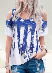 Cold Shoulder Printed Round Neck Short Sleeve T-shirt