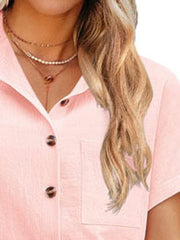 Women's Blouses Button Solid Color Lapel Short Sleeve Blouse
