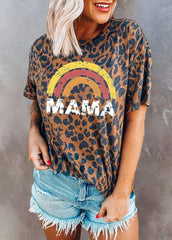 Leopard Round Neck Short Sleeve T-shirt