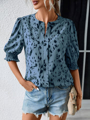 Women's Blouses Print Loose Ruffle Sleeve Round Neck Blouse