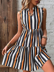 Women's Dresses Fashion Print Stand Collar Striped Sleeveless Mini Dress