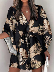 Women's Dresses Deep V Neck Button Fashion Printed Mini Dress