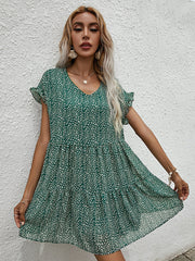 Women's Dresses Chiffon Loose V Neck Short Sleeve Mini Dress