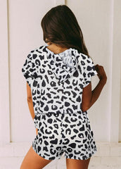Leopard Short Sleeve Hoodie And Shorts