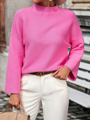 Commuter Style Loose Cropped Sleeve Solid Color Knitted Sweater