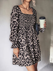 Women's Dresses Classic Belt Leopard Long Sleeve Mini Dress