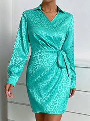 Women's Dresses Elegant Mid Waist Tie Long Sleeve Mini Dress
