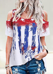 Cold Shoulder Printed Round Neck Short Sleeve T-shirt