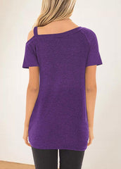Cold Shoulder Skew Neck Short Sleeve T-shirt