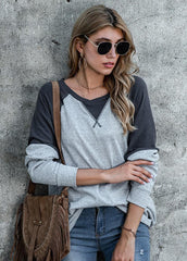 Long Sleeve Round Neck Patchwork Shirt