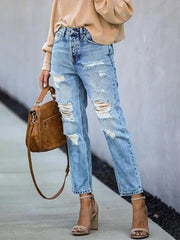 Straight Ripped Denim Pants