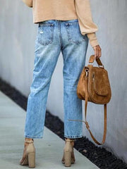 Straight Ripped Denim Pants