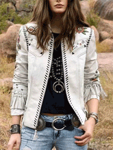 Women's Jackets Printed Fringe Long Sleeve Slim Fit Jacket