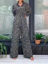 Women's Jumpsuits Printed Lapel Long Sleeve High Waist Casual Jumpsuit