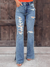 Women's Jeans Washed Shredded Micro-Flare Slit Jeans