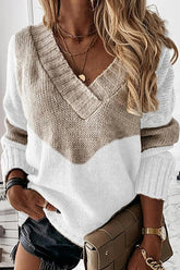 Color Block V Neck Swater