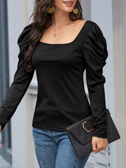Solid Square Neck Puff Long Sleeve Top