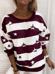 Star Color Block Casual Round Neckline Sweatshirts