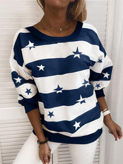 Star Color Block Casual Round Neckline Sweatshirts